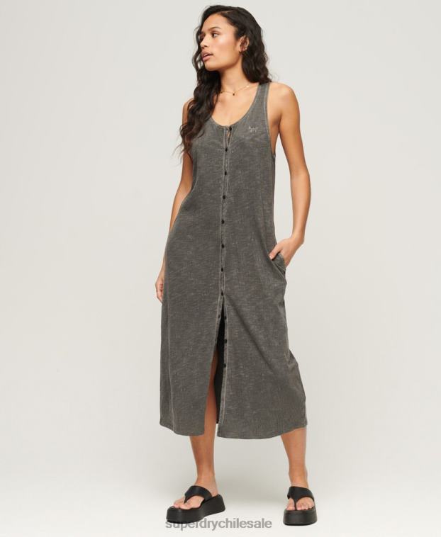 mujer Superdry gris oscuro vestido midi vintage con botones 2R68Z2139