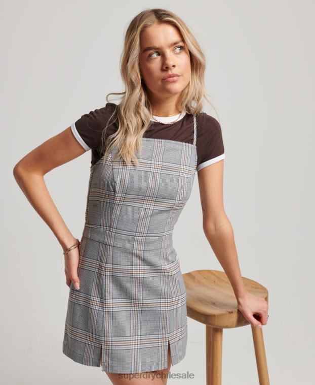 mujer Superdry gris vestido corto de tirantes a cuadros vintage 2R68Z2475