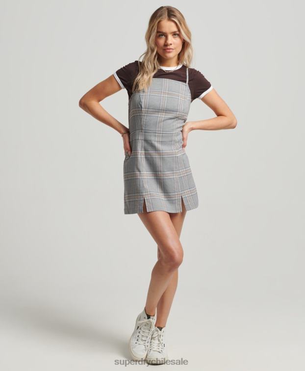 mujer Superdry gris vestido corto de tirantes a cuadros vintage 2R68Z2475