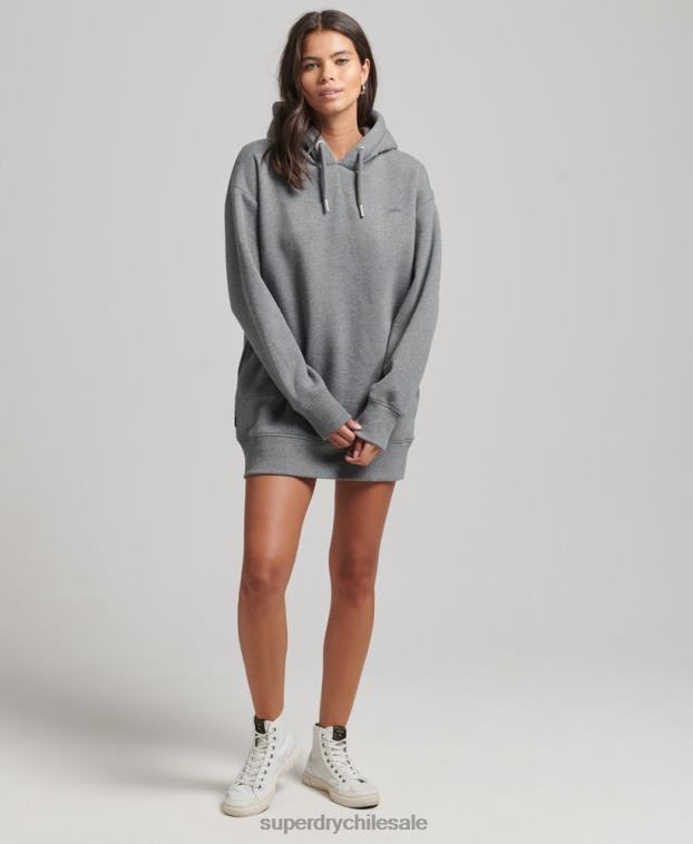 mujer Superdry gris vestido estilo sudadera de algodón orgánico con logo bordado 2R68Z2554