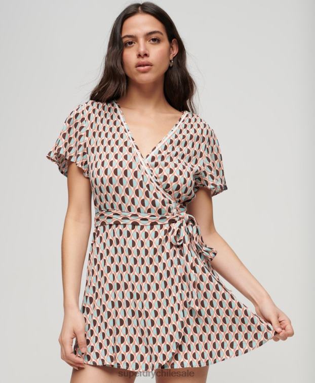 mujer Superdry marrón minivestido cruzado vintage 2R68Z2017