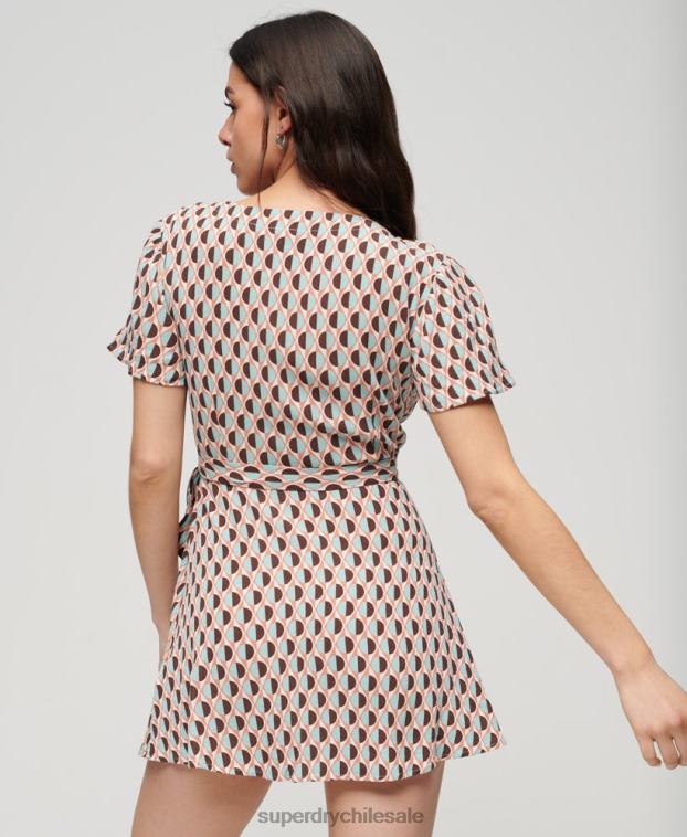 mujer Superdry marrón minivestido cruzado vintage 2R68Z2017