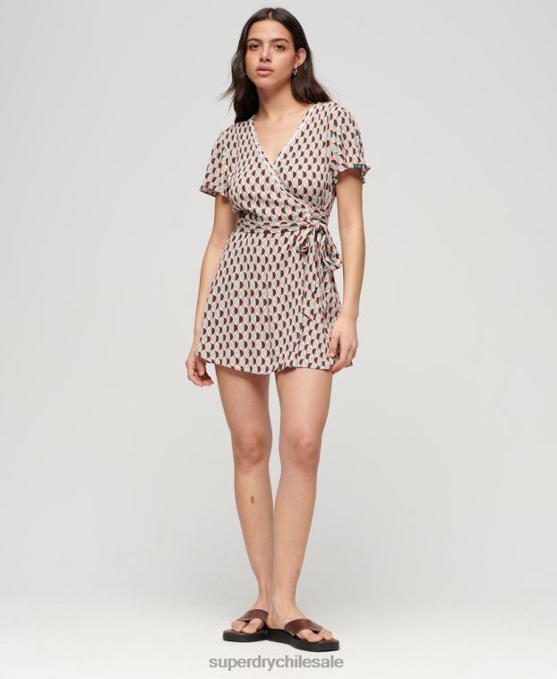 mujer Superdry marrón minivestido cruzado vintage 2R68Z2017