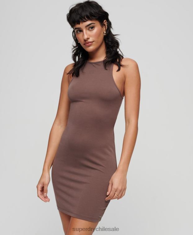 mujer Superdry marrón vestido corto con espalda cruzada 2R68Z2362