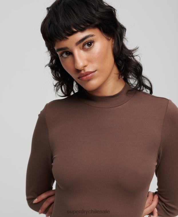 mujer Superdry marrón vestido corto de punto con cuello alzado 2R68Z2367