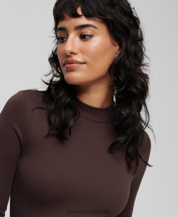 mujer Superdry marrón vestido corto de punto con cuello alzado 2R68Z2371