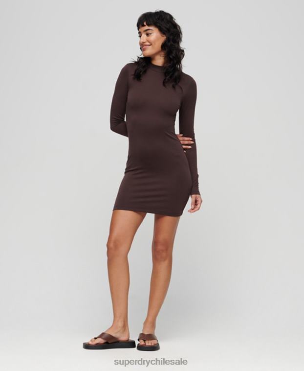 mujer Superdry marrón vestido corto de punto con cuello alzado 2R68Z2371