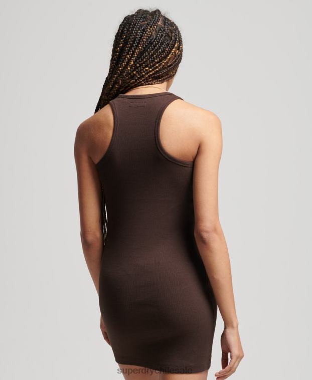 mujer Superdry marrón vestido de tirantes básico con logo de código 2R68Z2441