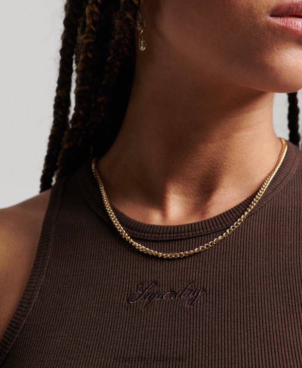 mujer Superdry marrón vestido de tirantes básico con logo de código 2R68Z2441