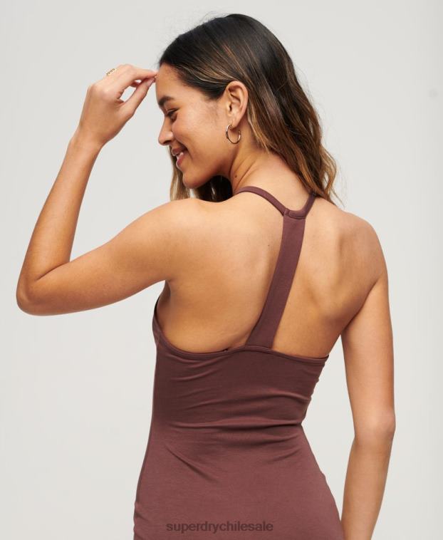 mujer Superdry marrón vestido midi de punto con espalda en T 2R68Z2391