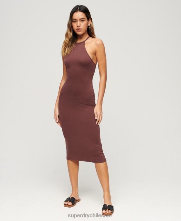 mujer Superdry marrón vestido midi de punto con espalda en T 2R68Z2391