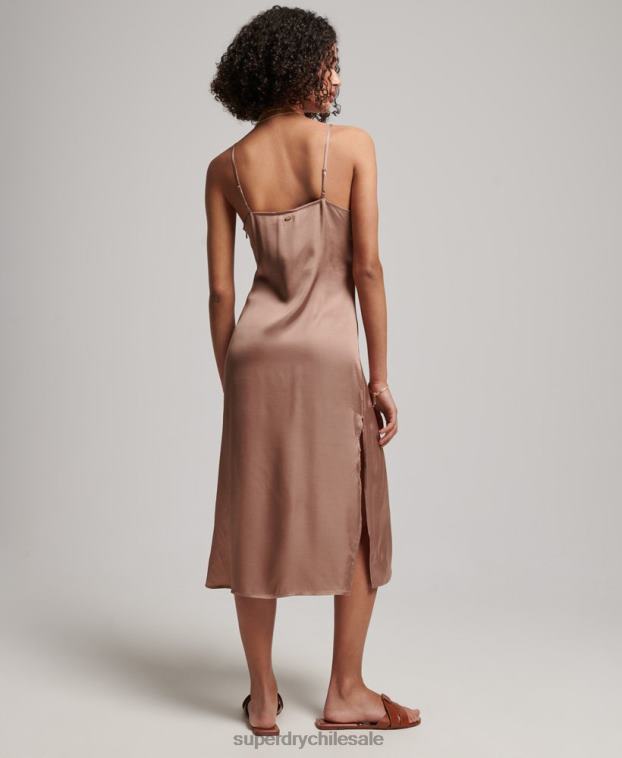 mujer Superdry marrón vestido midi de tirantes de satén 2R68Z2377