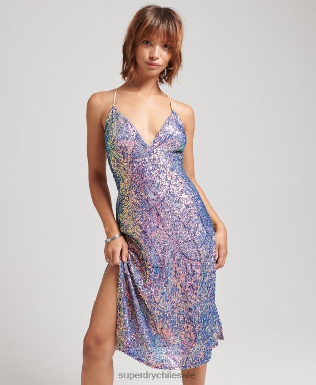 mujer Superdry multi vestido midi escotado con lentejuelas 2R68Z2415
