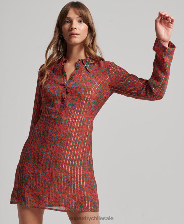 mujer Superdry naranja vestido con botones en la parte delantera 2R68Z2499