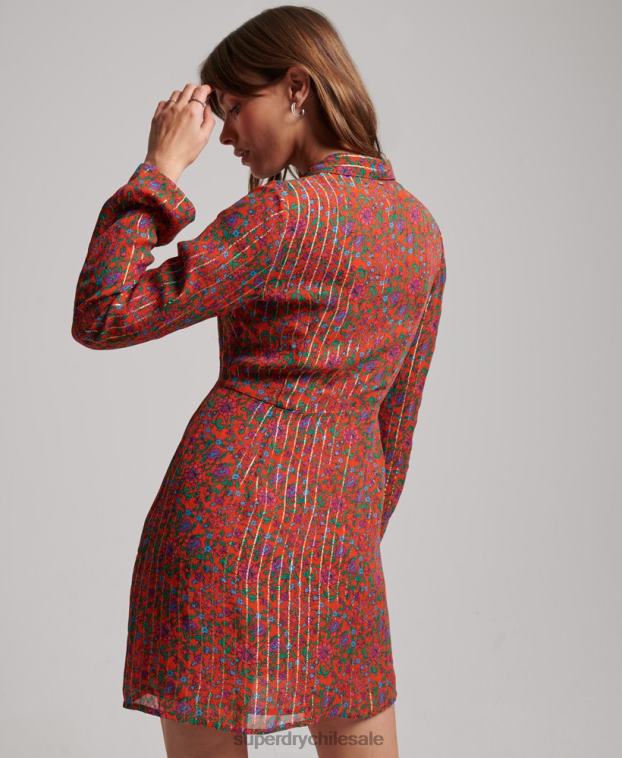 mujer Superdry naranja vestido con botones en la parte delantera 2R68Z2499