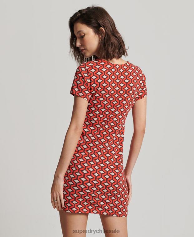 mujer Superdry naranja vestido de día mini estampado 2R68Z2388