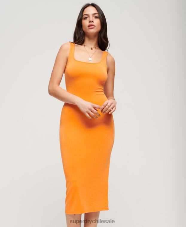 mujer Superdry naranja vestido midi de punto con cuello cuadrado 2R68Z2008