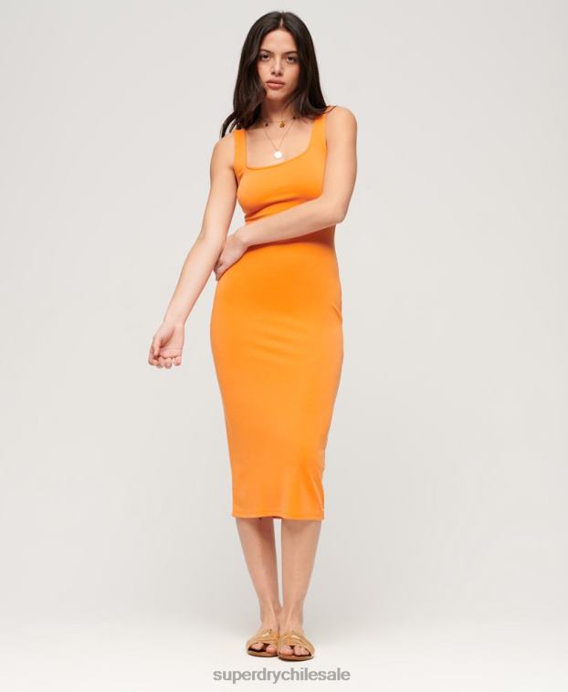 mujer Superdry naranja vestido midi de punto con cuello cuadrado 2R68Z2008