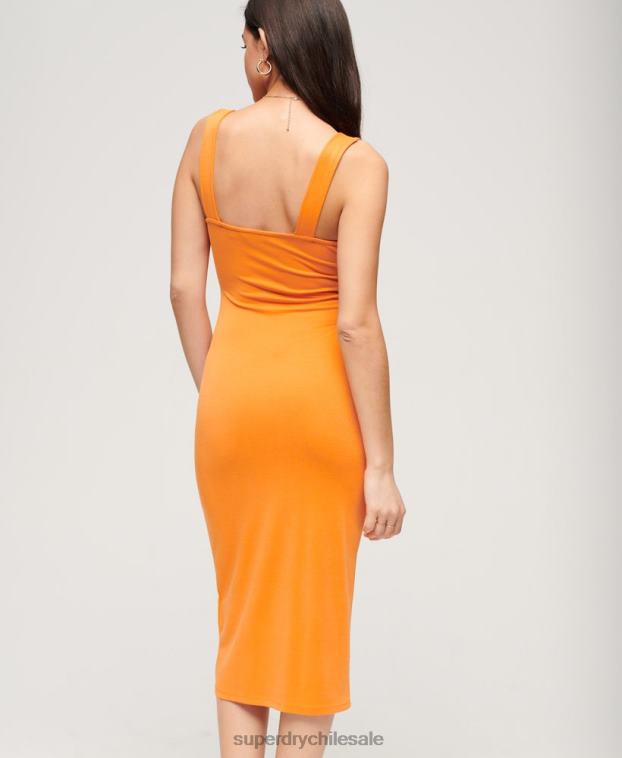 mujer Superdry naranja vestido midi de punto con cuello cuadrado 2R68Z2008