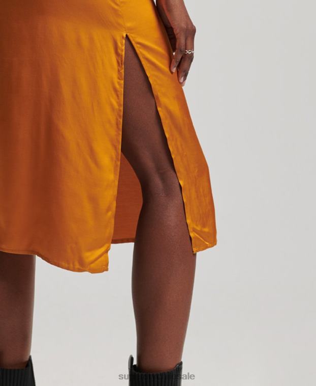 mujer Superdry naranja vestido midi de tirantes de satén 2R68Z2500