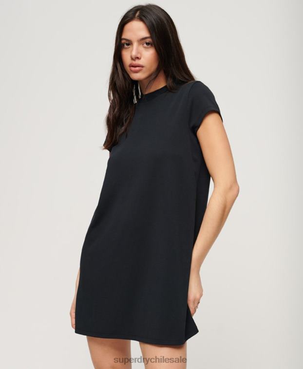mujer Superdry negro mini vestido acampanado de manga corta 2R68Z1964