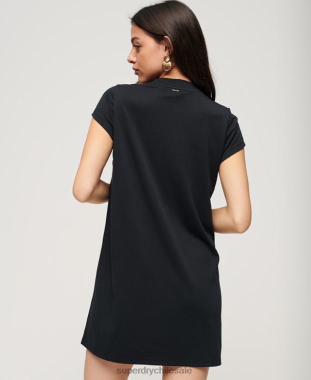 mujer Superdry negro mini vestido acampanado de manga corta 2R68Z1964