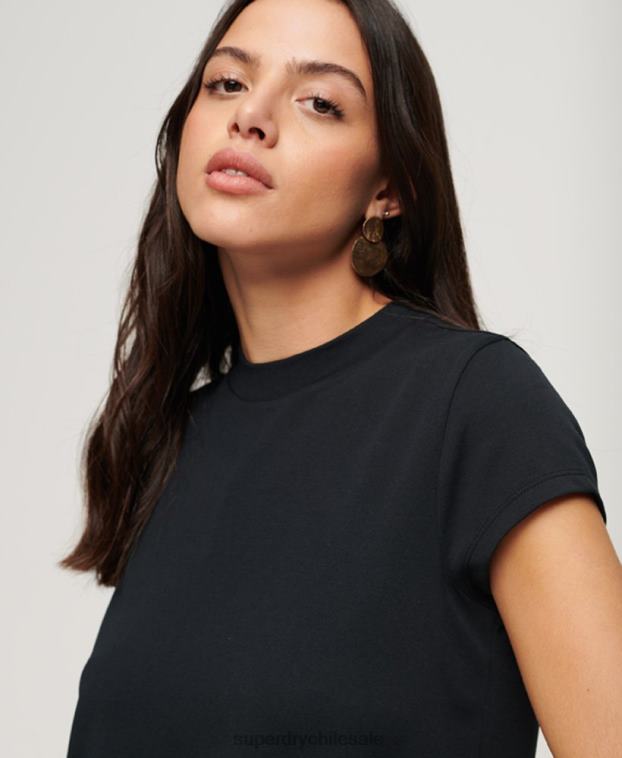 mujer Superdry negro mini vestido acampanado de manga corta 2R68Z1964