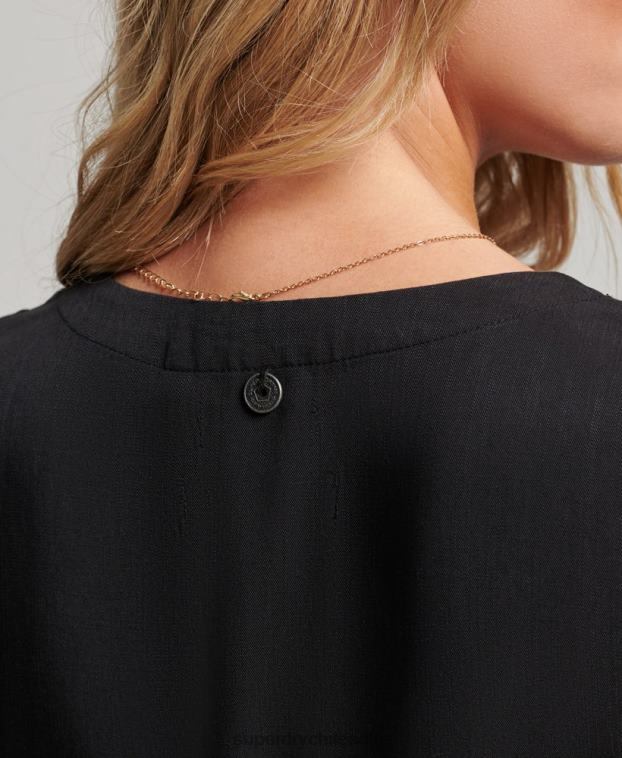 mujer Superdry negro minivestido cruzado vintage 2R68Z2519