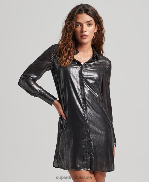 mujer Superdry negro vestido camisero brillante 2R68Z2551