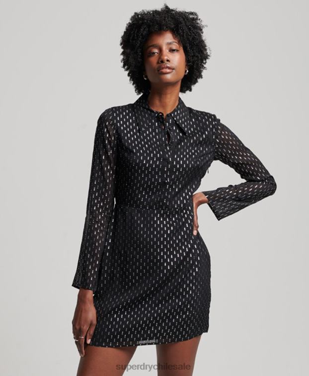 mujer Superdry negro vestido camisero corto estampado 2R68Z2468