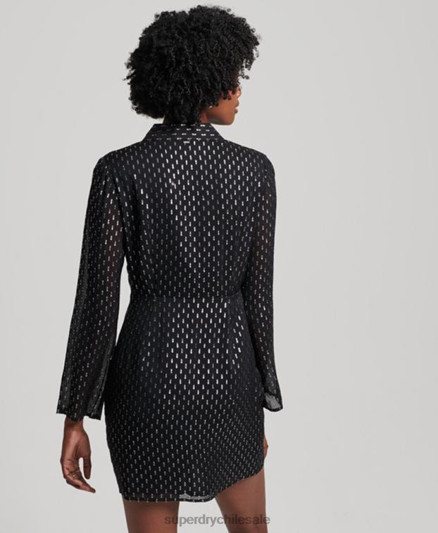mujer Superdry negro vestido camisero corto estampado 2R68Z2468