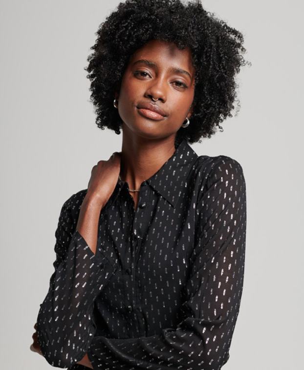 mujer Superdry negro vestido camisero corto estampado 2R68Z2468