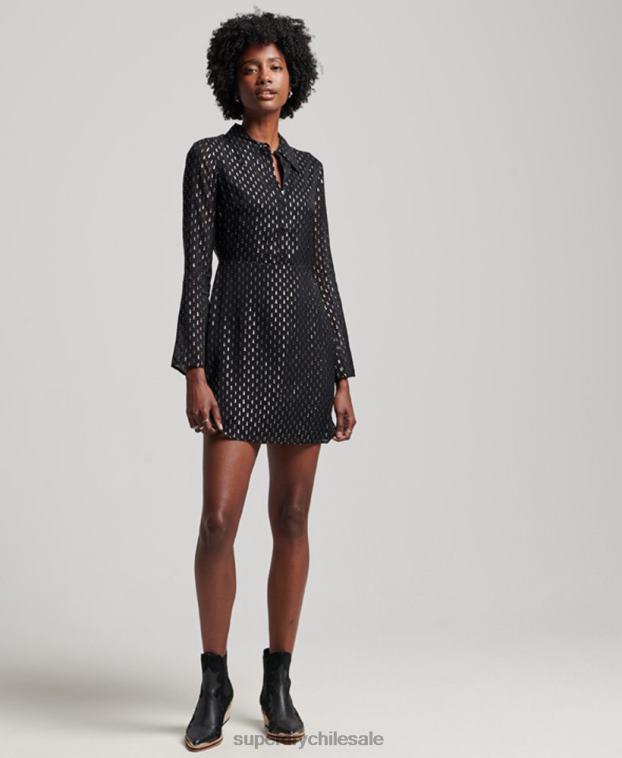 mujer Superdry negro vestido camisero corto estampado 2R68Z2468