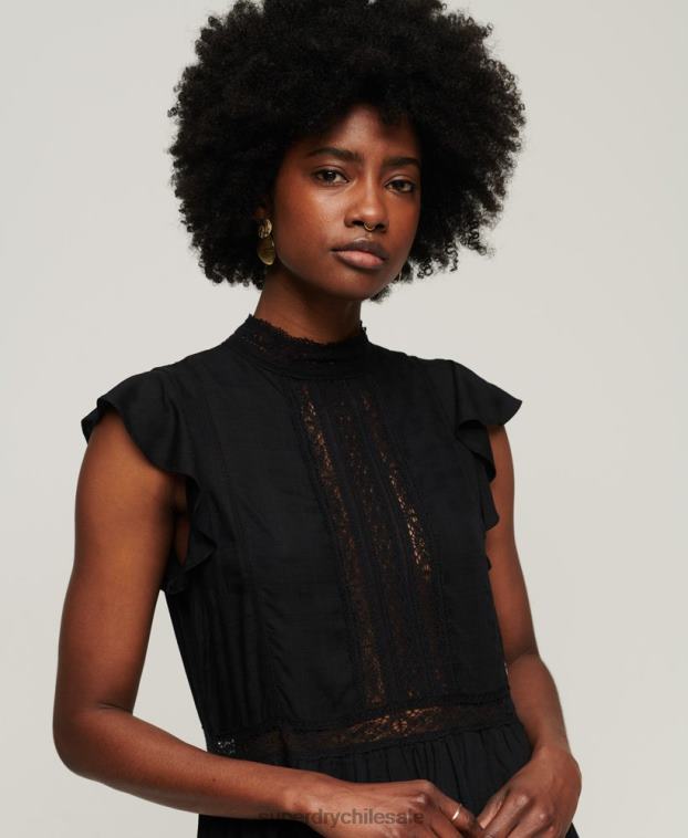 mujer Superdry negro vestido con mezcla de encaje de studios 2R68Z2392