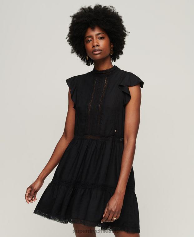 mujer Superdry negro vestido con mezcla de encaje de studios 2R68Z2392