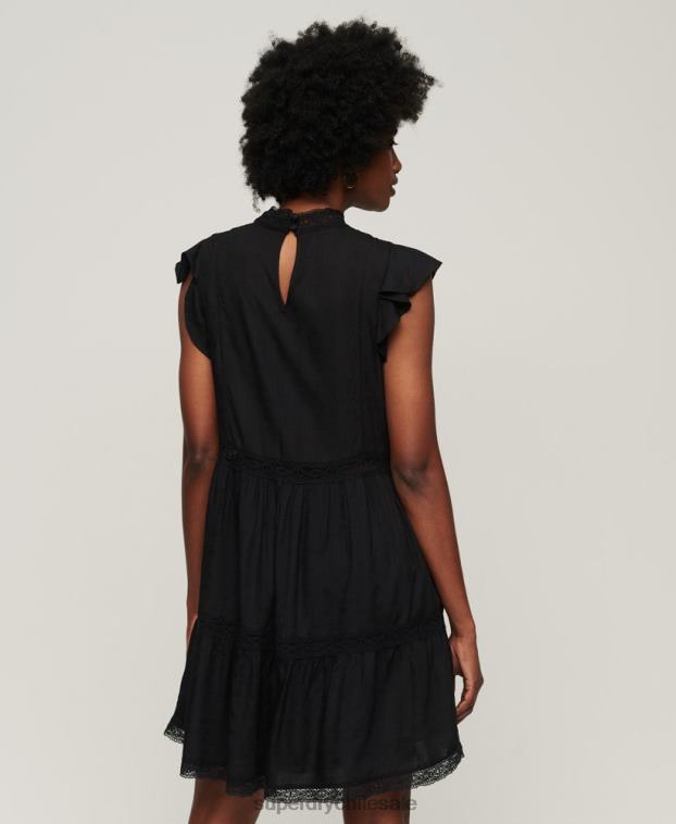 mujer Superdry negro vestido con mezcla de encaje de studios 2R68Z2392