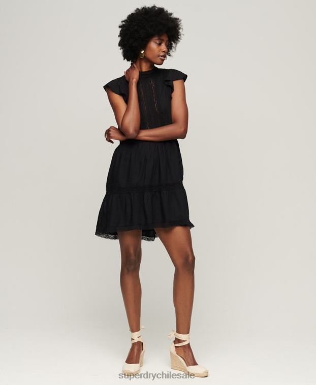 mujer Superdry negro vestido con mezcla de encaje de studios 2R68Z2392