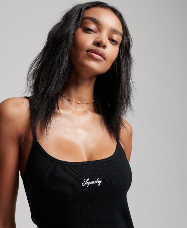 mujer Superdry negro vestido con tiras y logo 2R68Z2436