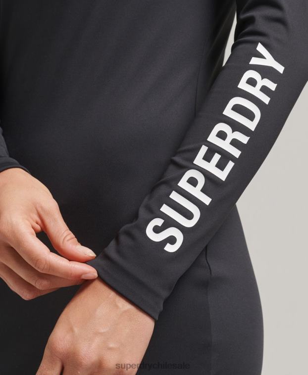 mujer Superdry negro vestido corto ajustado de manga larga 2R68Z6518