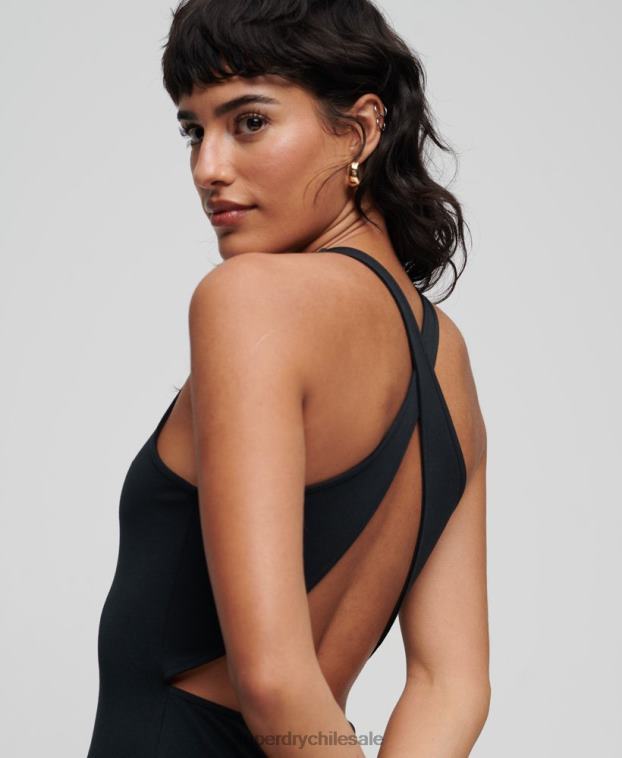 mujer Superdry negro vestido corto con espalda cruzada 2R68Z2374