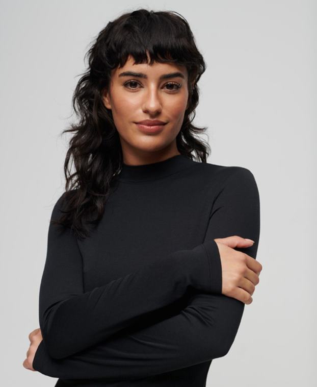 mujer Superdry negro vestido corto de punto con cuello alzado 2R68Z2378