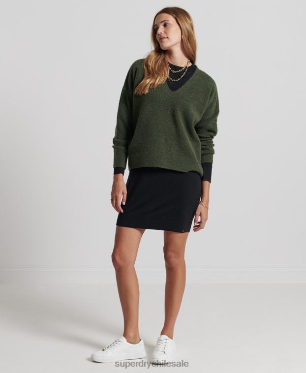 mujer Superdry negro vestido corto de punto de merino de studios 2R68Z2522