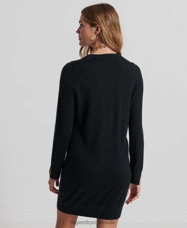 mujer Superdry negro vestido corto de punto de merino de studios 2R68Z2522