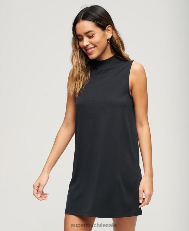mujer Superdry negro vestido corto evasé sin mangas 2R68Z1959