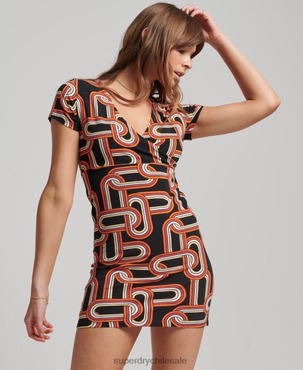 mujer Superdry negro vestido de día mini estampado 2R68Z2384