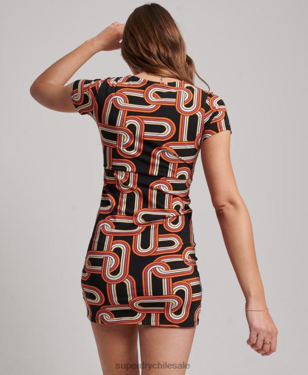 mujer Superdry negro vestido de día mini estampado 2R68Z2384