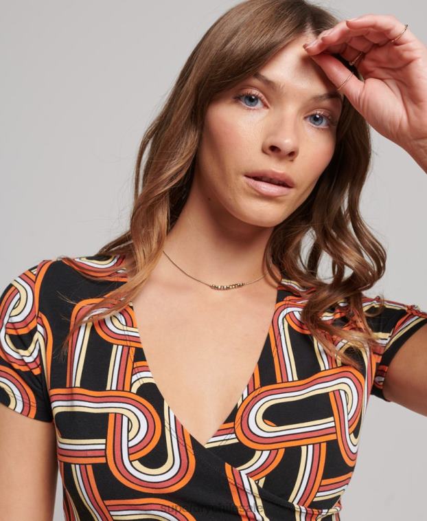 mujer Superdry negro vestido de día mini estampado 2R68Z2384