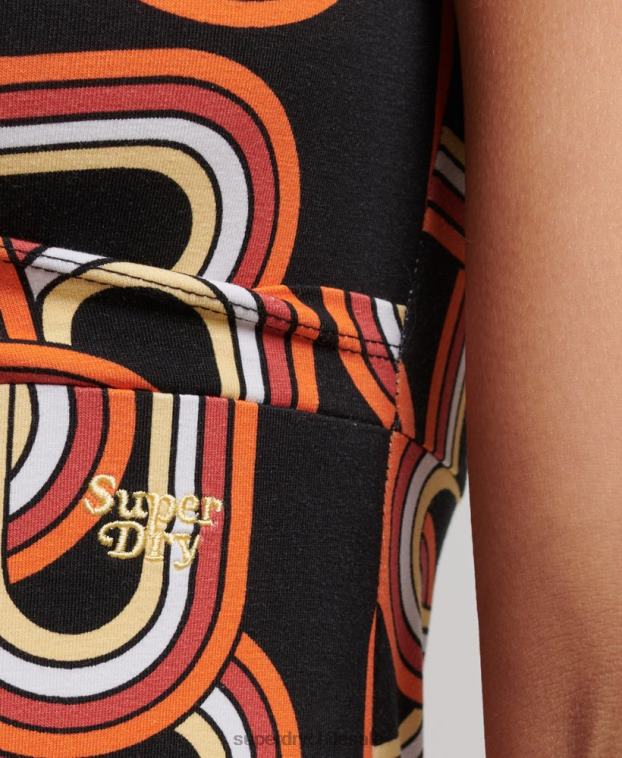 mujer Superdry negro vestido de día mini estampado 2R68Z2384