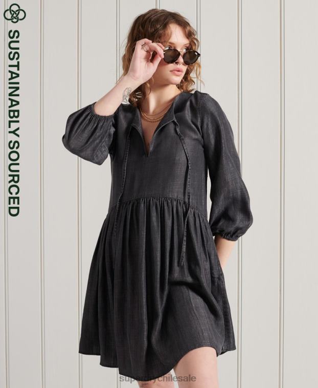 mujer Superdry negro vestido de tencel manga larga 2R68Z2549