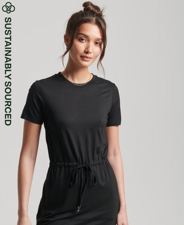 mujer Superdry negro vestido estilo camiseta con cordones 2R68Z2511